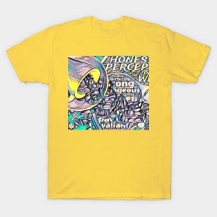 Coffee cup, graphic print in yellow, teal, and grey T-Shirt